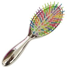 Silver Color Scalp Massage Hair Brush with Colorful Bristle